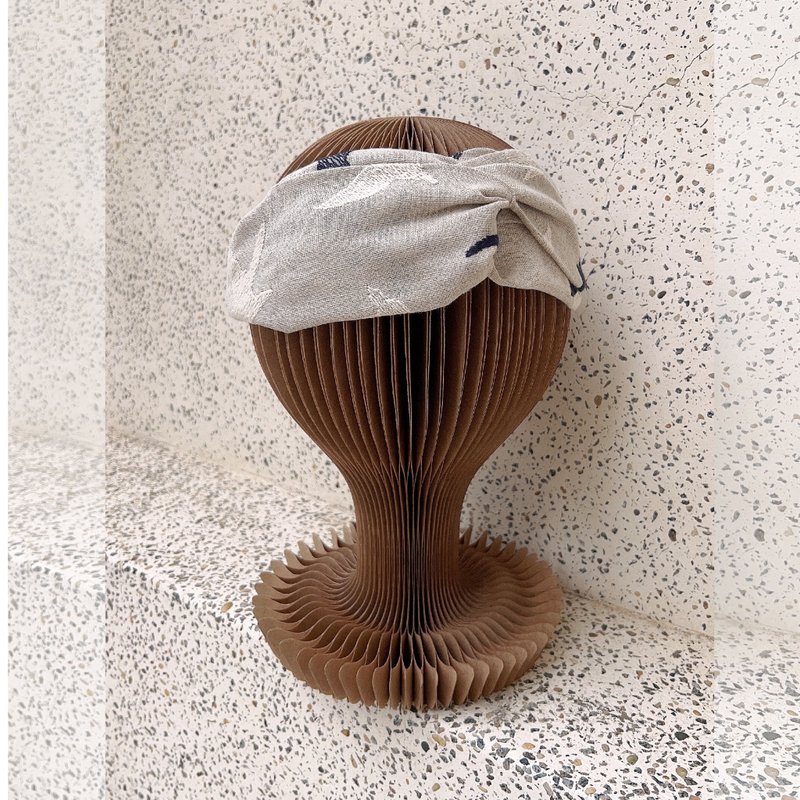 刺绣飞鸟松紧带宽发带 日本直购布料 - 发饰 - 棉．麻 卡其色