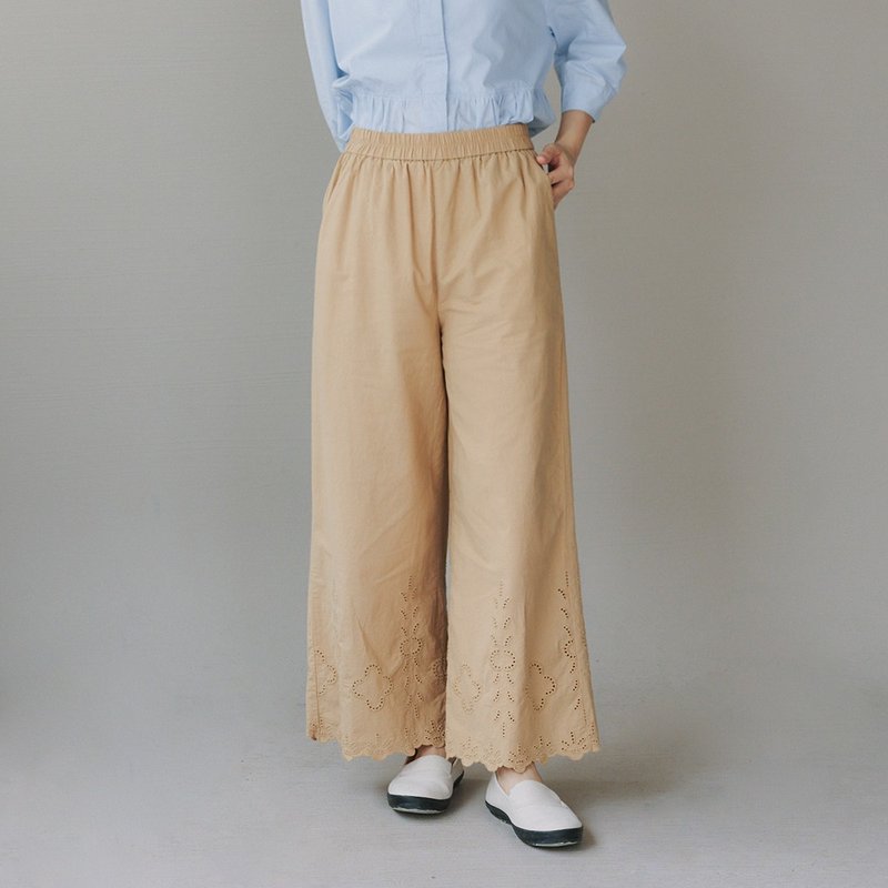 【Simply Yours】缇花直筒九分裤 卡其F - 女装长裤 - 棉．麻 卡其色