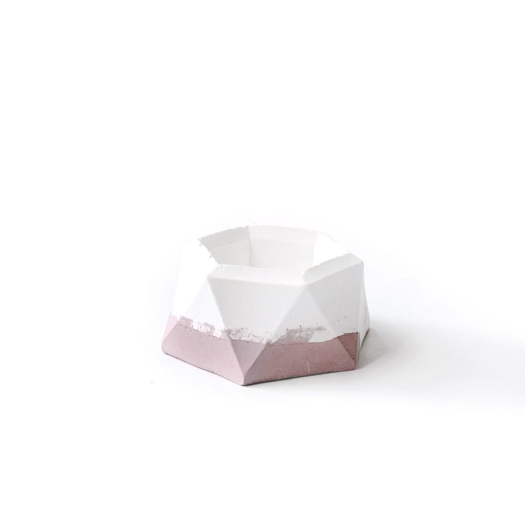 (预购) 莫兰迪粉系列 | 几何多边形双色水泥盆器 可搭同色系底盘 - 花瓶/陶器 - 水泥 粉红色