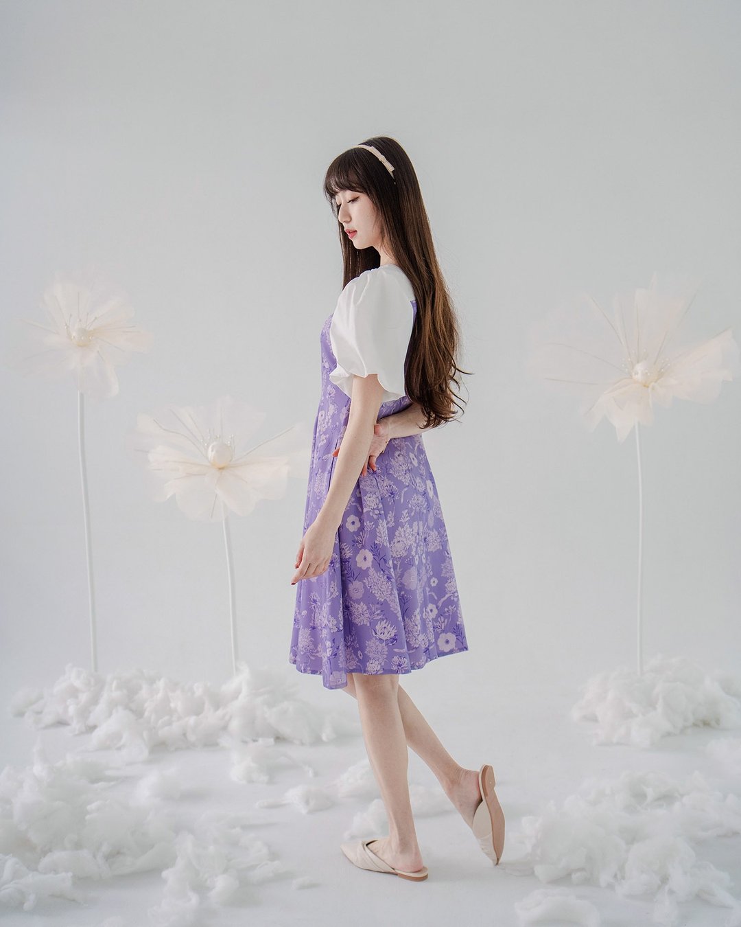 【南非开普敦】迪士尼经典公主风 澎澎袖小洋装 复古皇后紫 - 洋装/连衣裙 - 棉 紫色