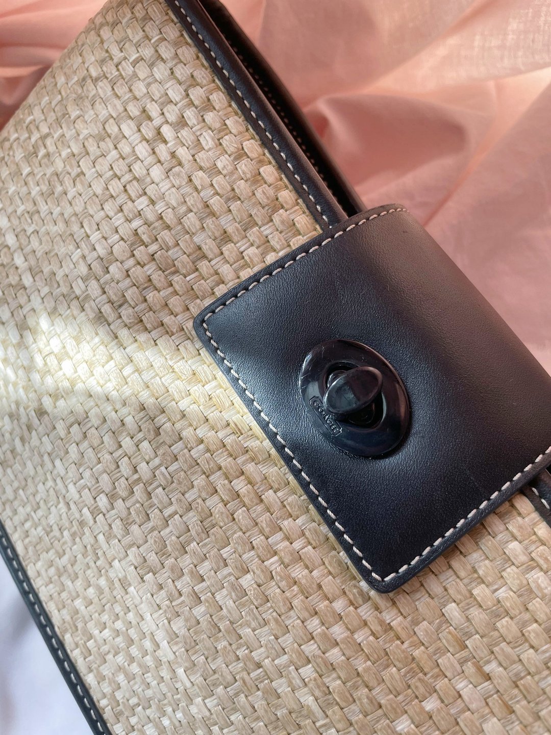 中古孤品 COACH 渡假 藤编包手提包单肩包皮革编织包沙滩包草编包 - 手提包/手提袋 - 植物．花 卡其色