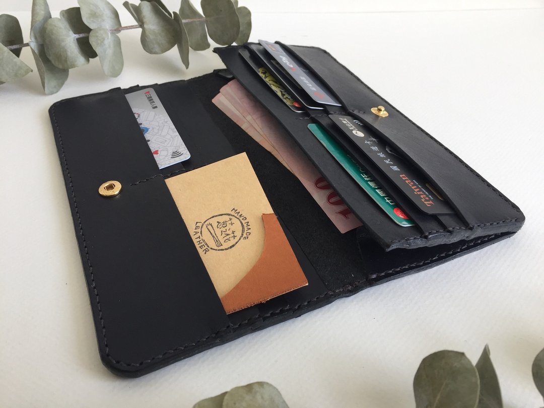 绅士黑长夹＿皮革手工缝制 Handmade Delicate Wallet - 皮夹/钱包 - 真皮 黑色