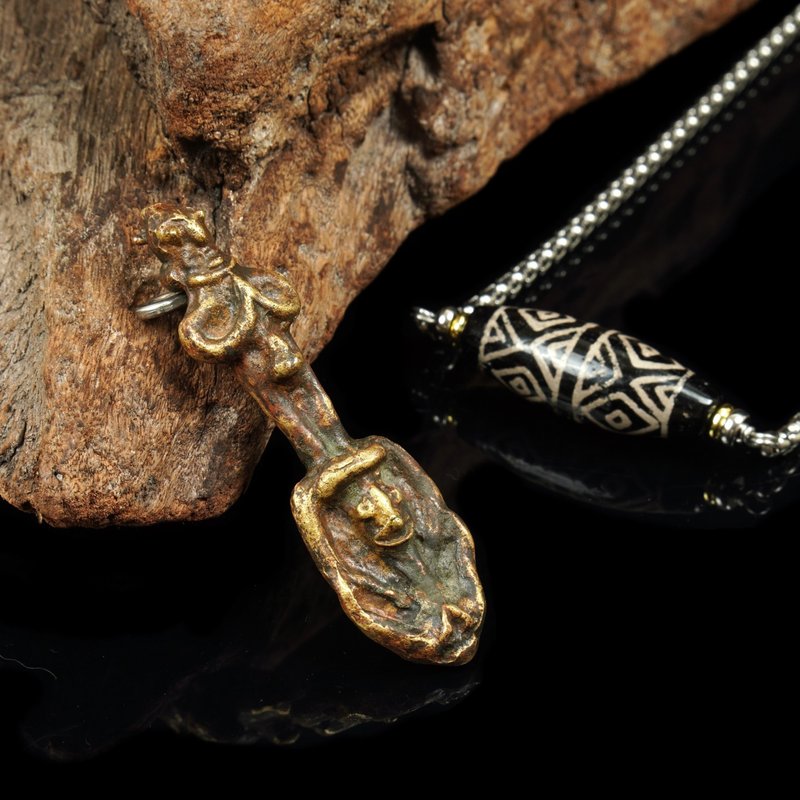 缅甸佛塔人型图腾柱护身符.西亚古珠链(长77厘米) - 长链 - 其他材质 