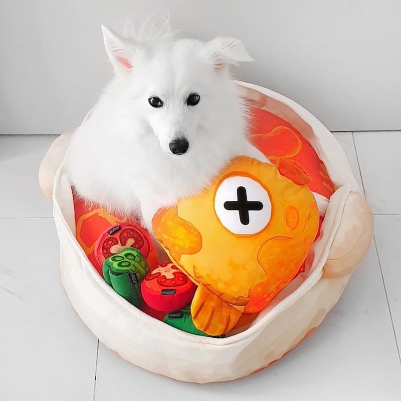 Furball Curry Fish Head Pet Bed Set (6 Items) - 床垫/笼子 - 棉．麻 橘色