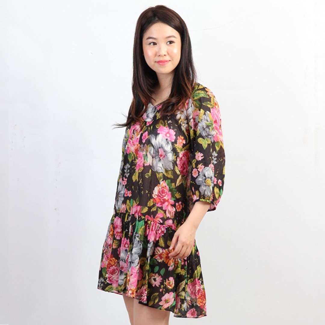 ATIPA Elly花卉礼服 - 洋装/连衣裙 - 棉 黑色
