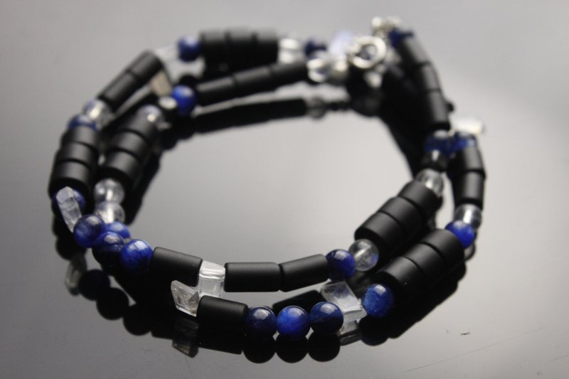 朔月 | 月夜 // 月光石蓝晶石天然石纯银双圈手链// - 手链/手环 - 宝石 黑色