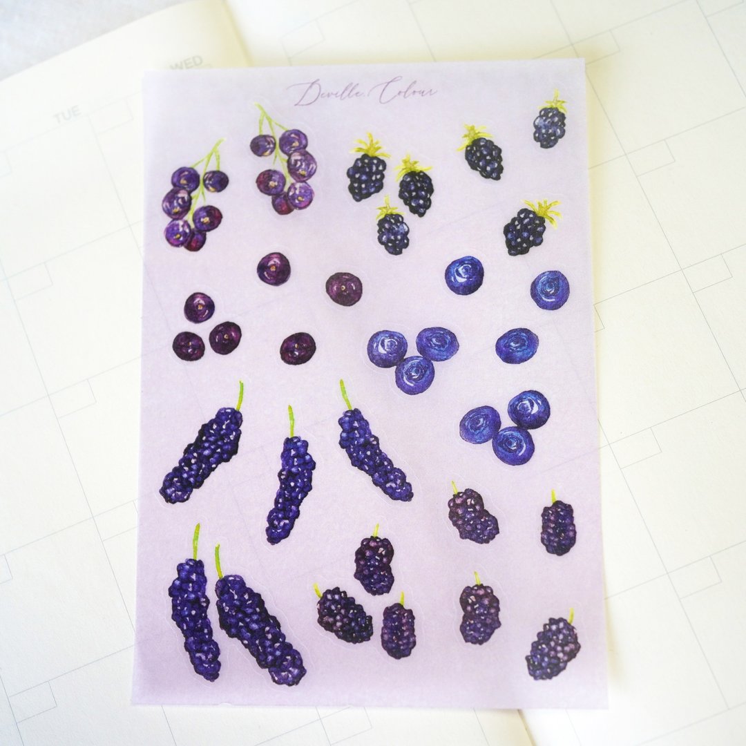 【Bulu Berry】紫蓝色莓果 水彩 插画 手帐贴纸 蓝莓 桑子 黑莓 - 贴纸 - 纸 紫色