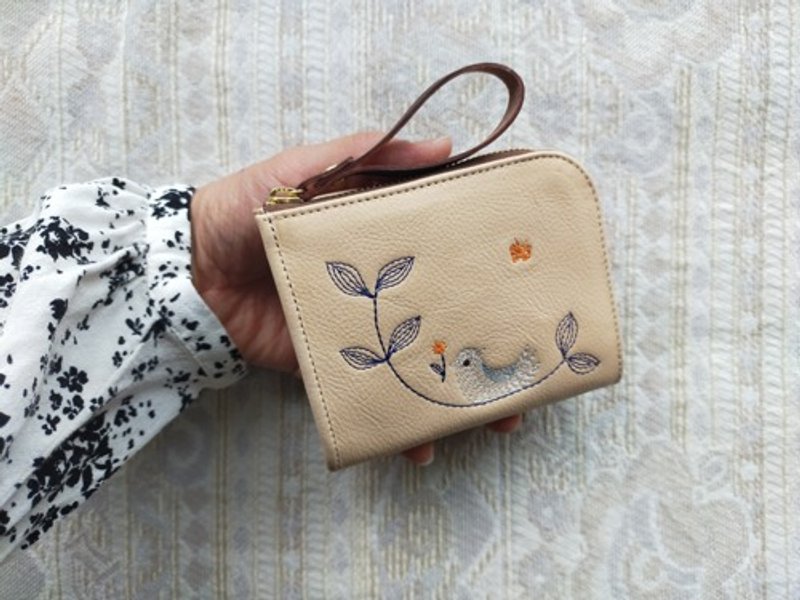 Pinkoi 代购 -  刺绣皮革钱包“Happy Blue 雀”天然牛皮“Orange&Blue”☆双折钱包☆ - 皮夹/钱包 - 真皮 