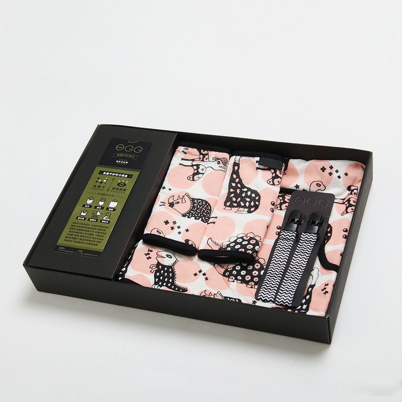 纱布巾礼盒 | 粉摇滚恐龙 (弥月礼盒 新生儿礼盒) - 满月礼盒 - 棉．麻 粉红色