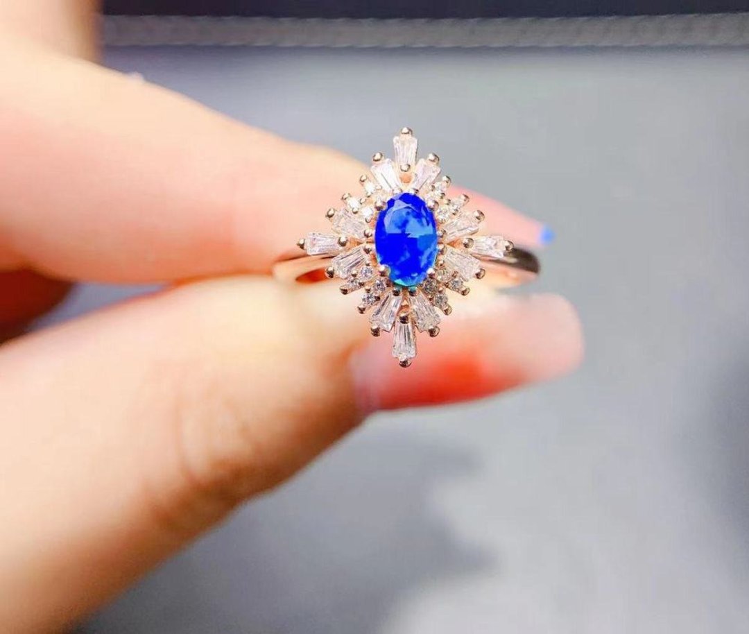 Blue Opal Ring, Blue Opal Silver Ring, Natural Opal Gemstone, Opal Jewelry - 戒指 - 其他金属 银色