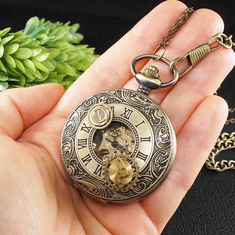 Mechanical Pocket Watch Pendant Steampunk Necklace Watch Gears Jewelry Accessory - 男表/中性表 - 其他金属 金色