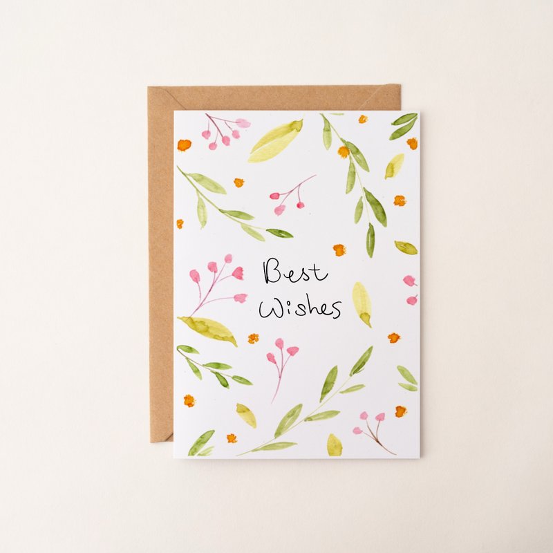 Best Wishes水彩花卉卡片 万用卡 生日卡片 感谢卡 艺术卡 贺卡 - 卡片/明信片 - 纸 多色
