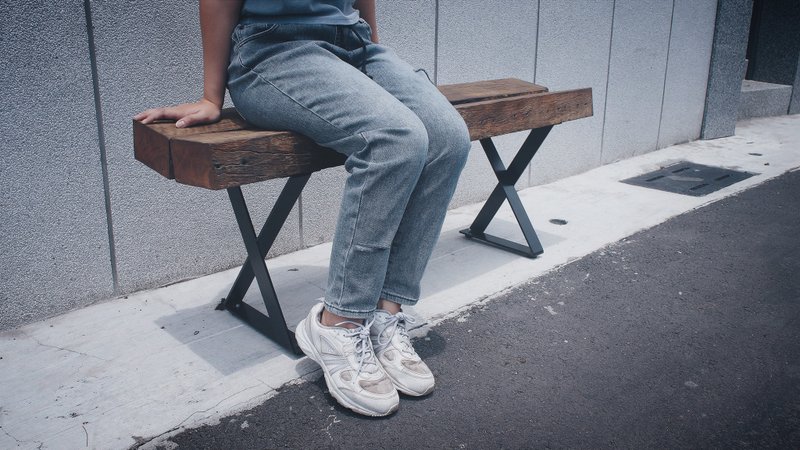 【朴】侘寂风/中国风原木家具 天然风化柚木 户外双人长椅 - 椅子/沙发 - 木头 