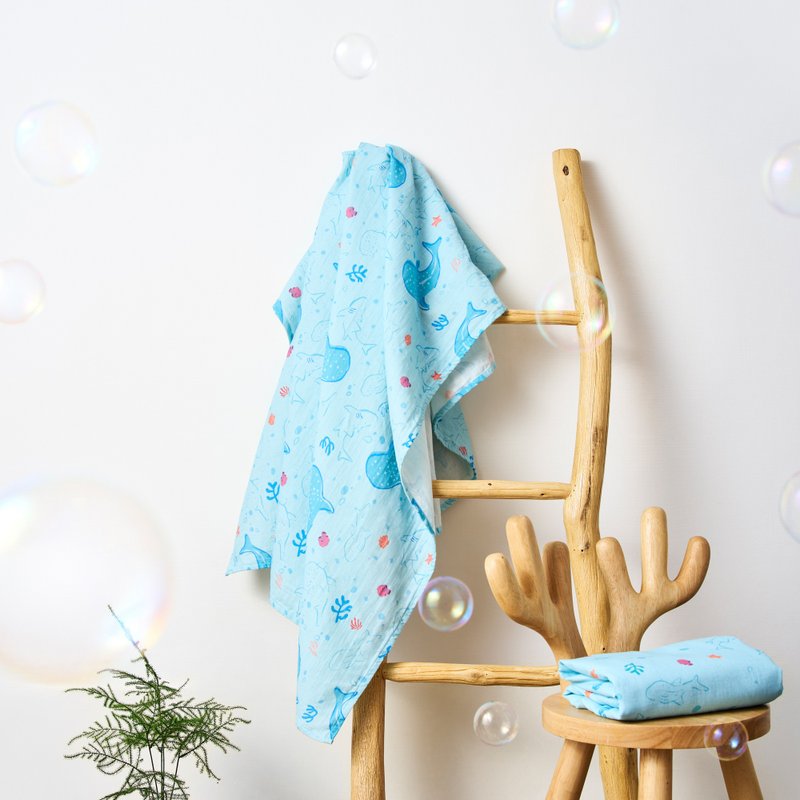 有机棉鲸鲨海洋双层纱万用巾 2入・120x120cm大尺寸_HomeyOrganic - 哺乳巾 - 环保材料 