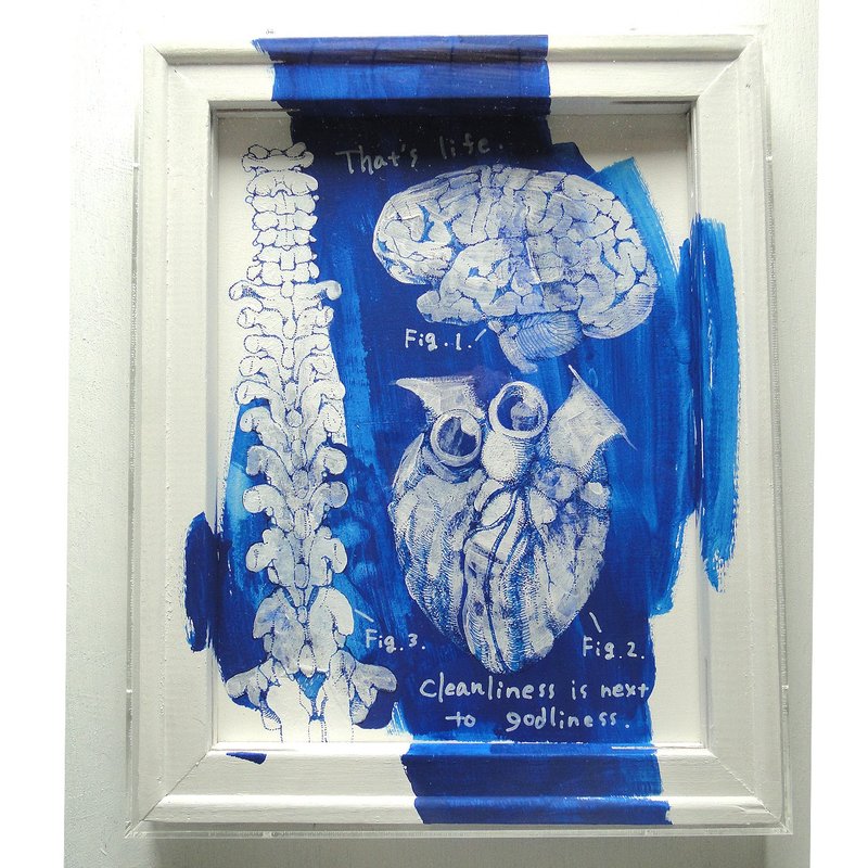 脳・心臓・脊髄の青い絵画 アート 原画 アクリルフレーム ペン画 科学 理科 - 海报/装饰画/版画 - 纸 蓝色