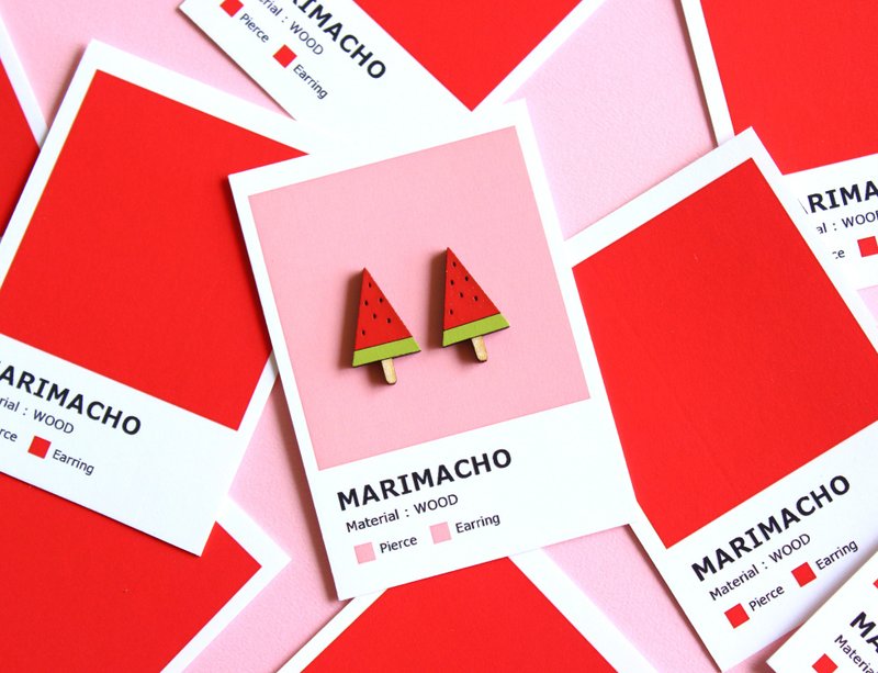 Wooden earrings - 耳环/耳夹 - 木头 红色