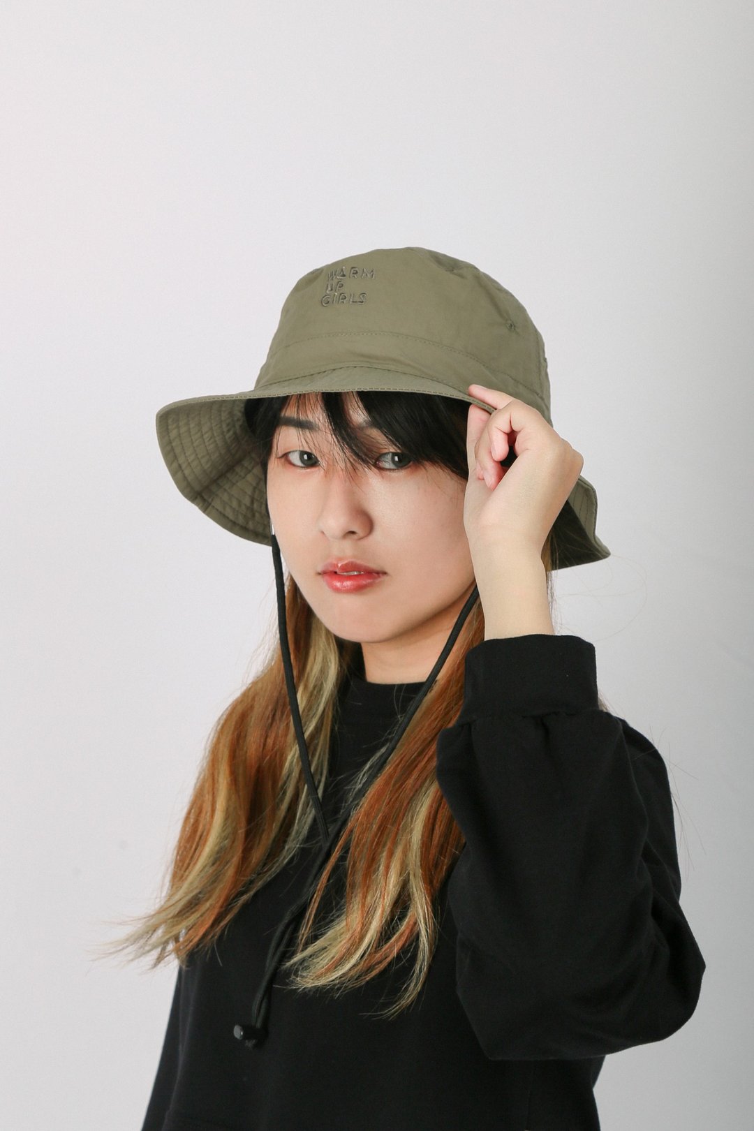 WUG 可拆式防风绳户外渔夫帽 - 军绿 - 帽子 - 聚酯纤维 绿色