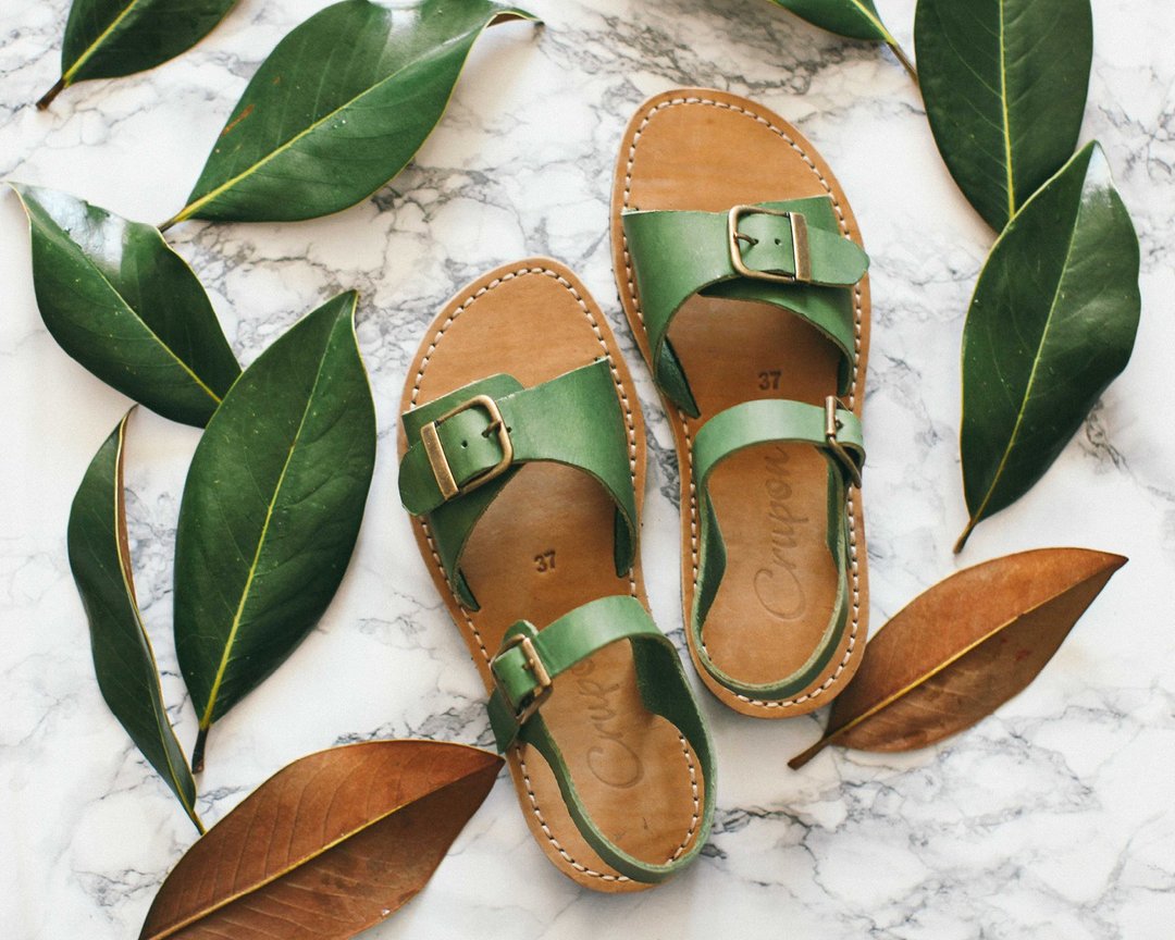Leather Sandals, Leather Greenery Sandals, Women Sandals, Strappy Sandals - 男女凉鞋 - 真皮 绿色