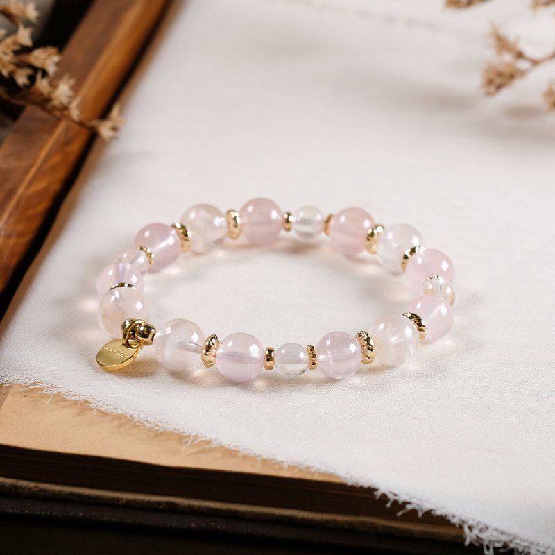 雪花白幽灵 粉晶 手链 天然矿石水晶 - 手链/手环 - 宝石 粉红色