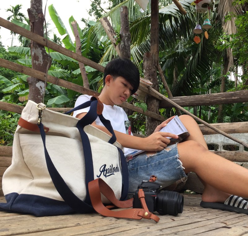 Three days Two nights Bag / Canvas Bag / White vs Dark blue - 行李箱/行李箱保护套 - 其他材质 多色