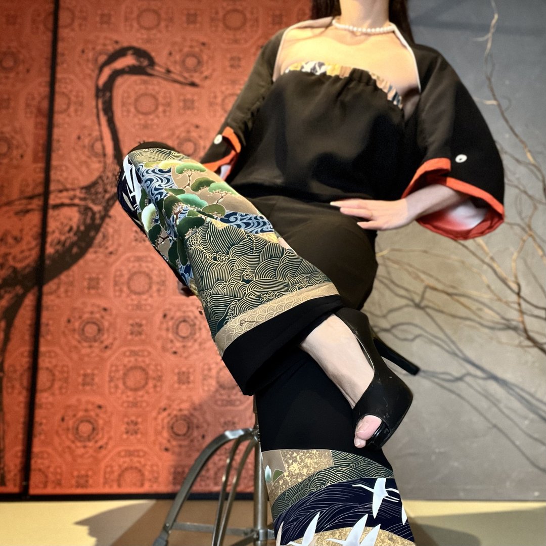 和服洋装“寿”连身裤&羽织外套 套组 - 晚装/礼服 - 丝．绢 黑色