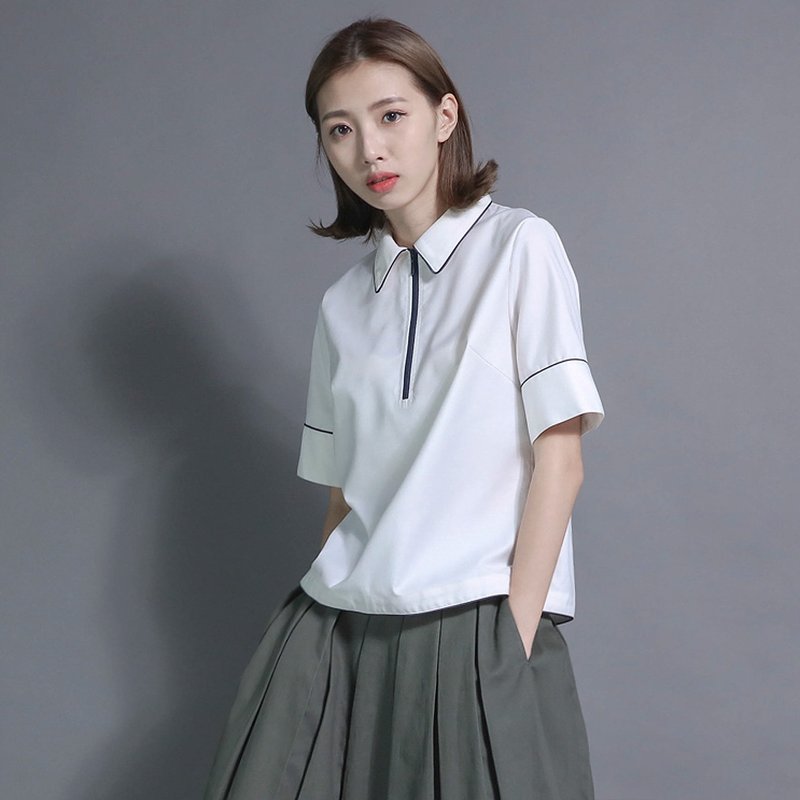 Dimension 维度出芽拉链衬衫_7SF109_白 - 女装衬衫 - 棉．麻 白色