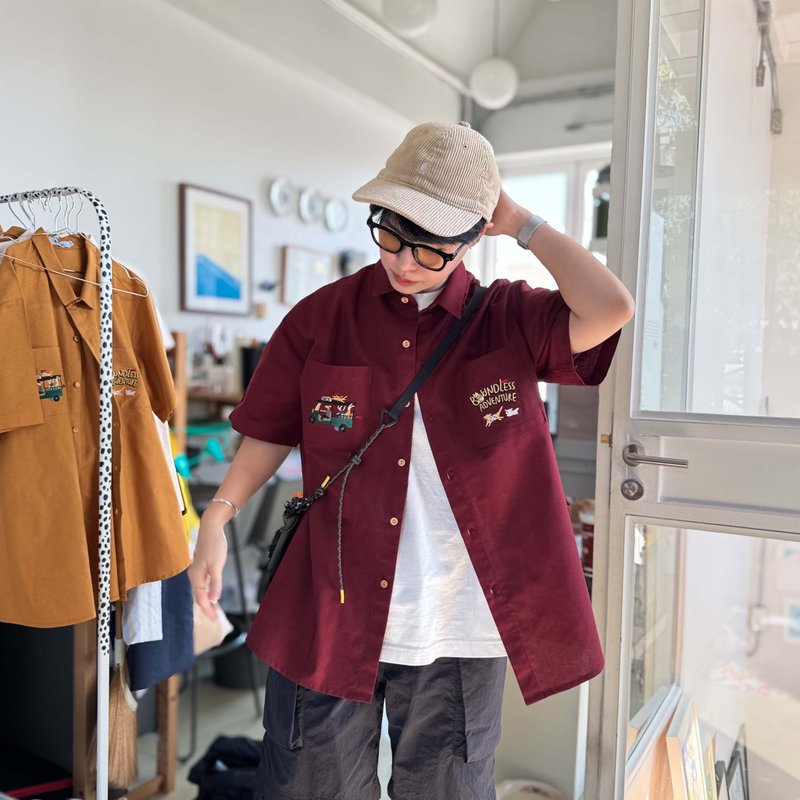 Basic基本款棉短袖衬衫 Tuk Tuk l Red Wine 红色的  S/M/L - 女装衬衫 - 棉．麻 红色