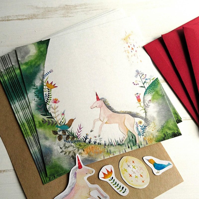 Horse and bird and / mini letter set - 卡片/明信片 - 纸 绿色