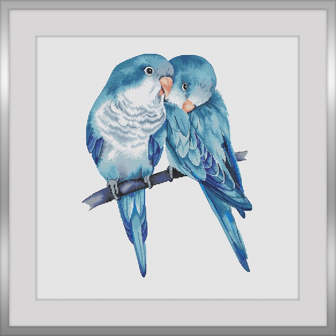 Birds Cross Stitch Pattern PDF. Blue quaker parrots. Embroidery room wall decor - 编织/刺绣/羊毛毡/裁缝 - 绣线 