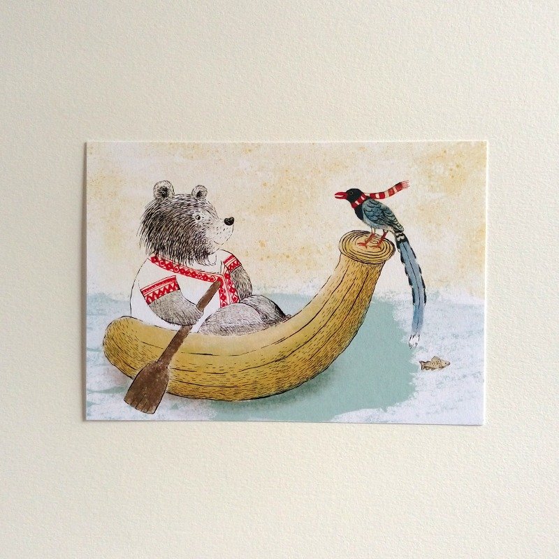 遇见台湾高山特有种插画明信片 台湾蓝鹊 台湾黑熊 明信片 - 卡片/明信片 - 纸 金色