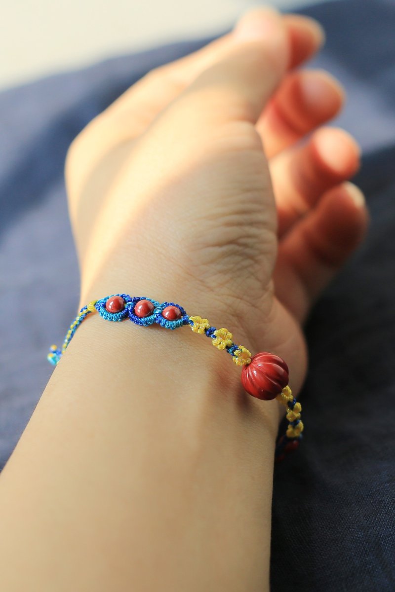 No.8-原創&朱砂 | 高含量帝王砂南瓜珠 編繩 | 吉祥如意 - 手链/手环 - 半宝石 
