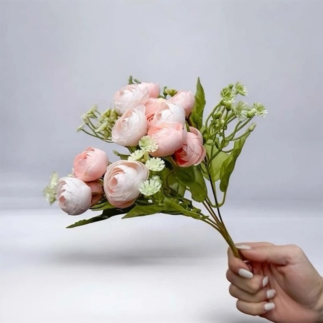 法式花园香槟色圆叶小玫瑰花束仿真花花材 (1入组) - 摆饰 - 塑料 黄色