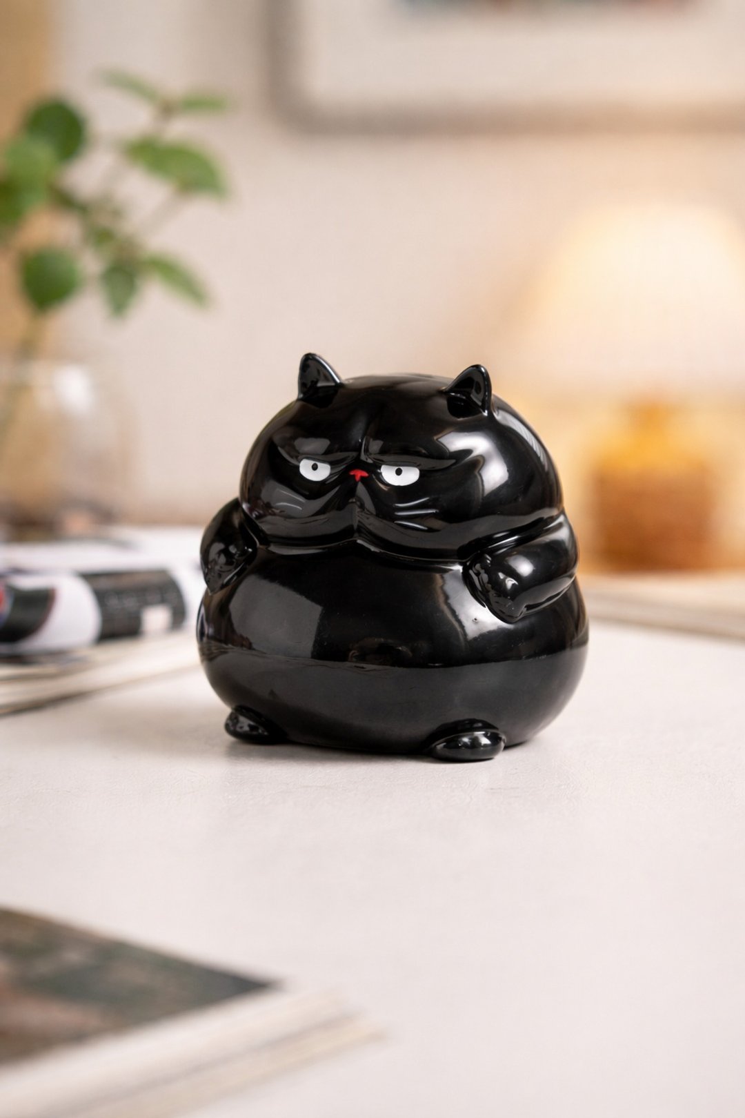 黑猫老大 - 疗愈陶瓷摆件 -办公桌小物 | 纸镇 | 茶桌摆件 | 礼物 - 玩偶/公仔 - 陶 黑色