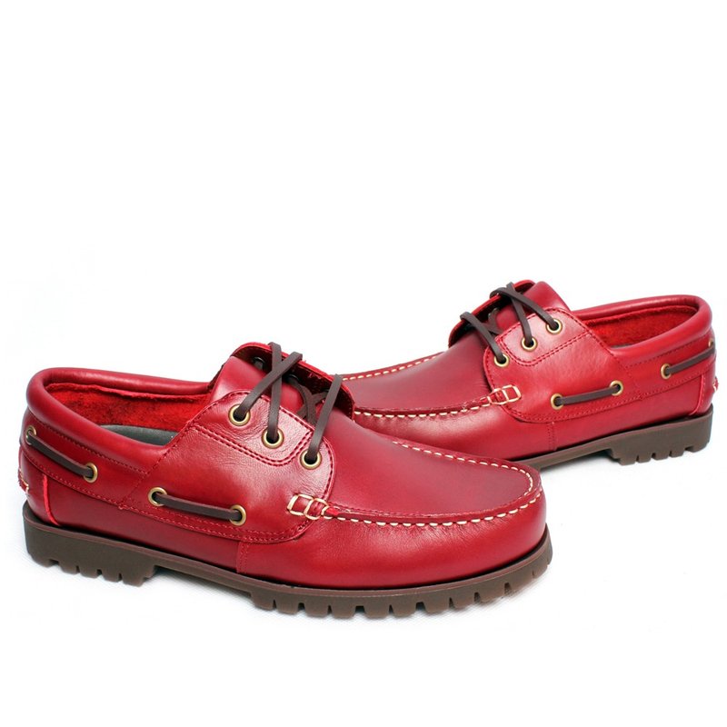 寺孝良品 雅痞经典真皮帆船雷跟鞋 酒红 - 男款休闲鞋 - 真皮 红色