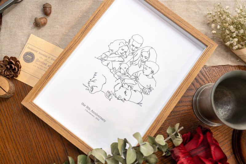 简约线条画6人 定制画全家福 肖像画 订制画 生日礼物 定制化礼物 - 订制画像 - 纸 