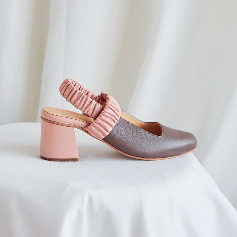 Brown:Baby Pink - PEONY Slingback Heels - 高跟鞋 - 真皮 卡其色