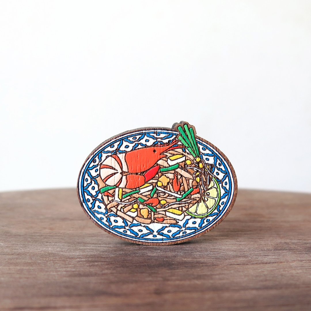 Wooden brooch pad thai - 胸针 - 木头 多色