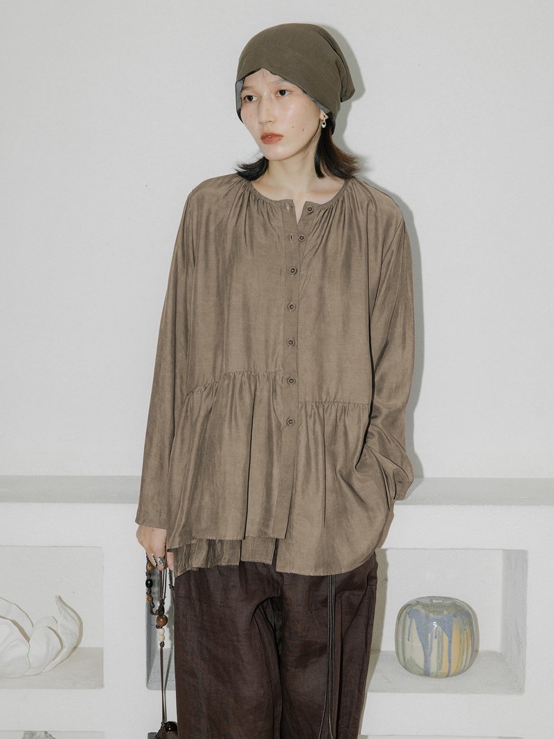 法式复古 / 娃娃款慵懒衬衫 / 天丝 - 女装衬衫 - 其他材质 