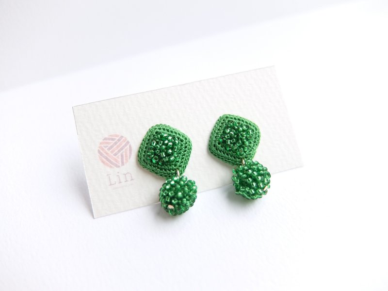 Dripping Sparkle Earrings/ Clip-On Green - 耳环/耳夹 - 棉 绿色