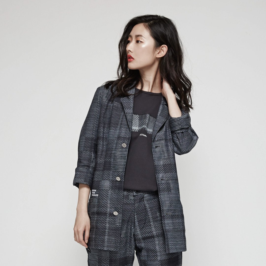 DYCTEAM -  Plaid Blazer - 女装休闲/机能外套 - 棉 蓝色