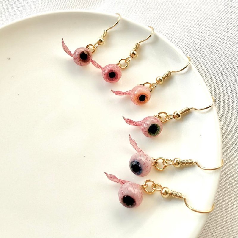 怪奇系列 | 手绘眼球 手作耳环 耳夹 单支 迷你尺寸 六色 - 耳环/耳夹 - 树脂 多色