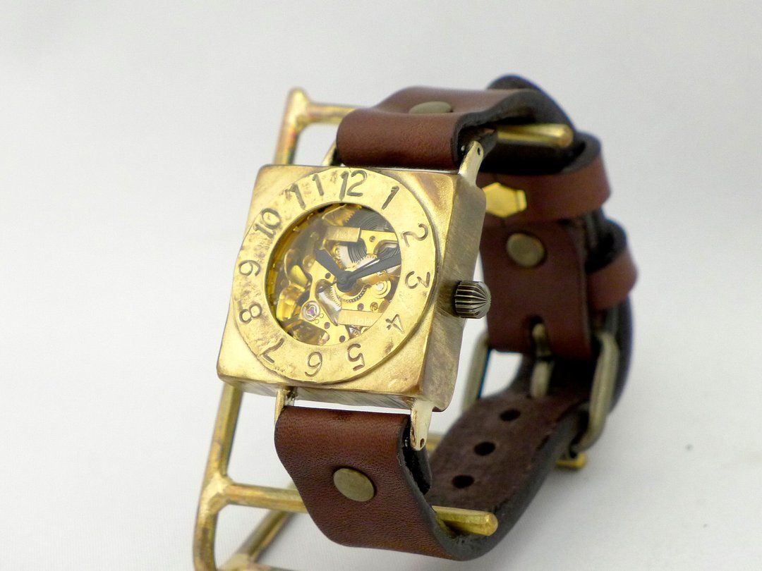 Handmade watch Automatic square Brass (BAM049 BR) - 男表/中性表 - 铜/黄铜 金色