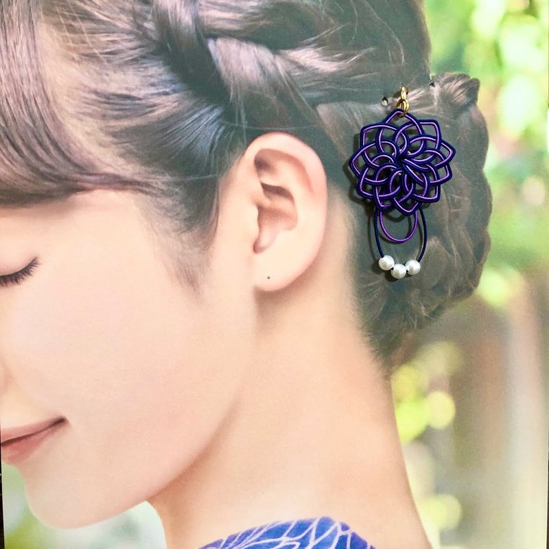 [Japanese tradition] mizuhiki Fireworks motif Pony hook Mizuhiki that connects the edges - 发饰 - 纸 紫色