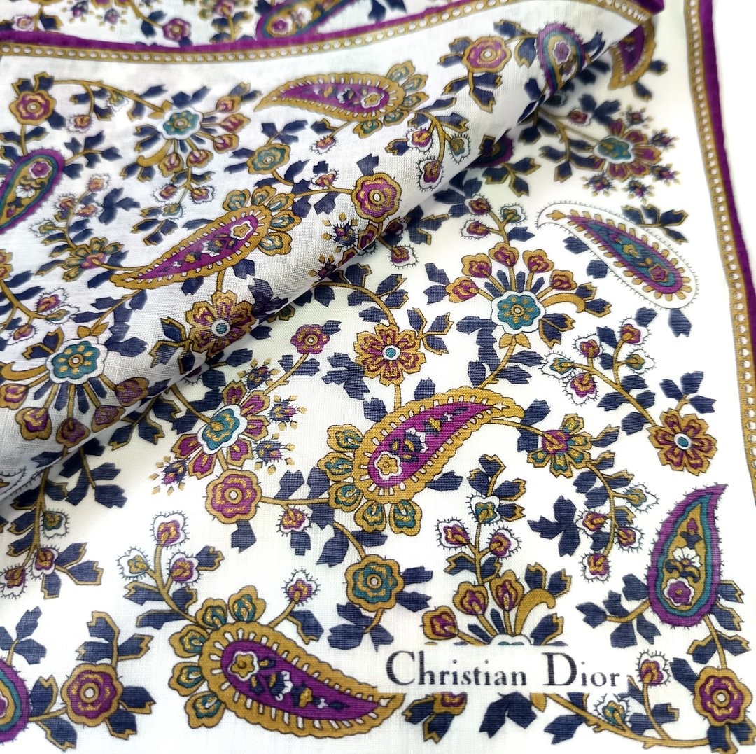 Christian Dior 复古手帕 多种花卉佩斯利 18 x 18 英寸 - 手帕/方巾 - 棉 紫色