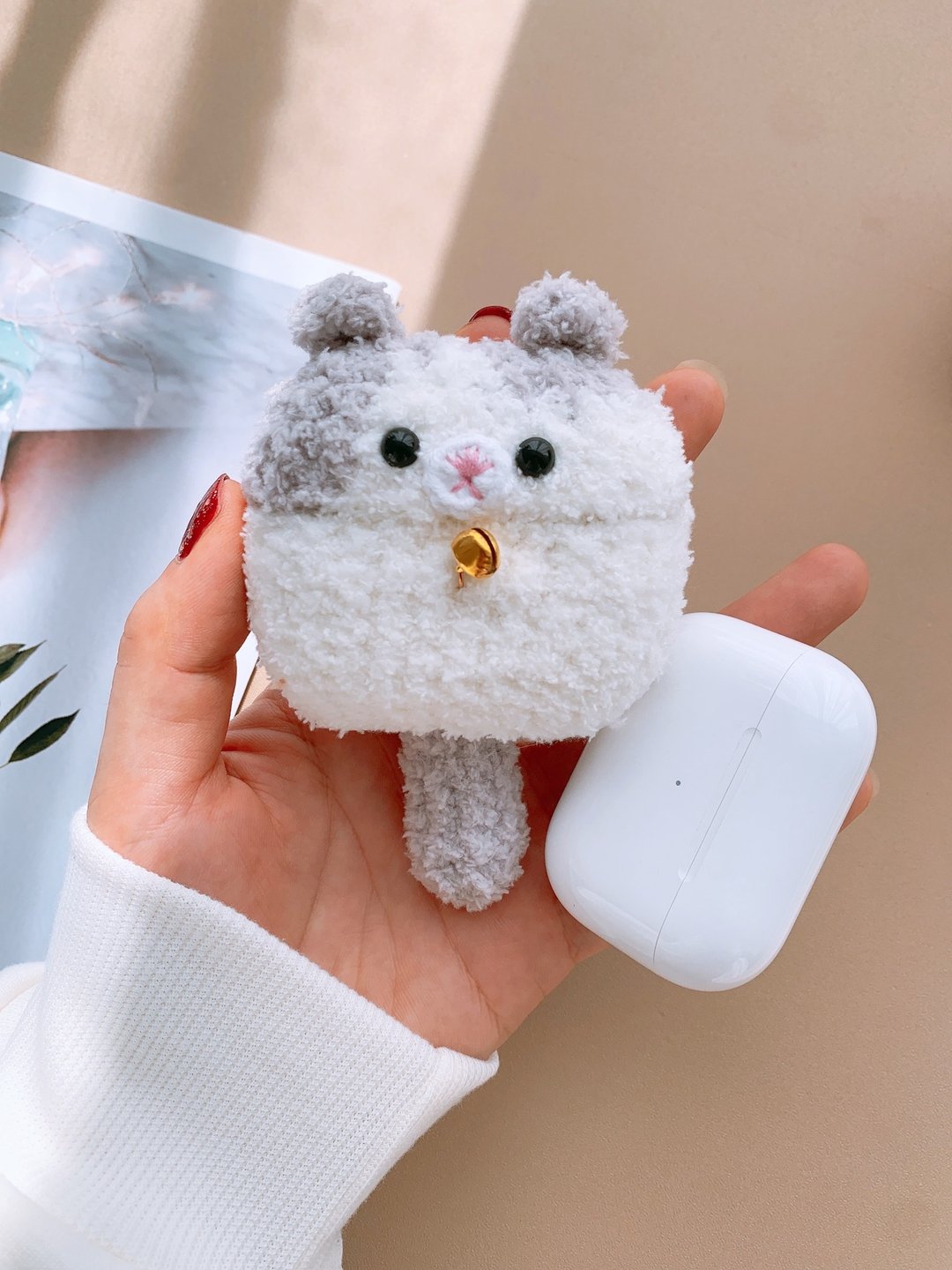 可爱猫咪女生生日礼物手工原创猫咪耳机套钩织耳机套AirPod - 手机壳/手机套 - 棉 