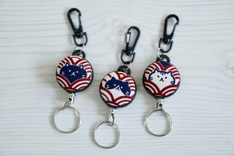 钢绳 伸缩拉拉扣/ 护士扣/ 证件扣 青海波纹  猫咪躲猫猫 - 钥匙链/钥匙包 - 不锈钢 红色