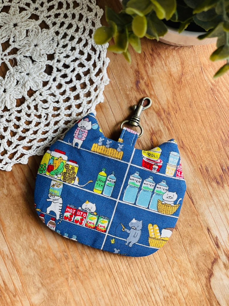 就是爱猫随身包-蓝底猫 - 零钱包 - 棉．麻 