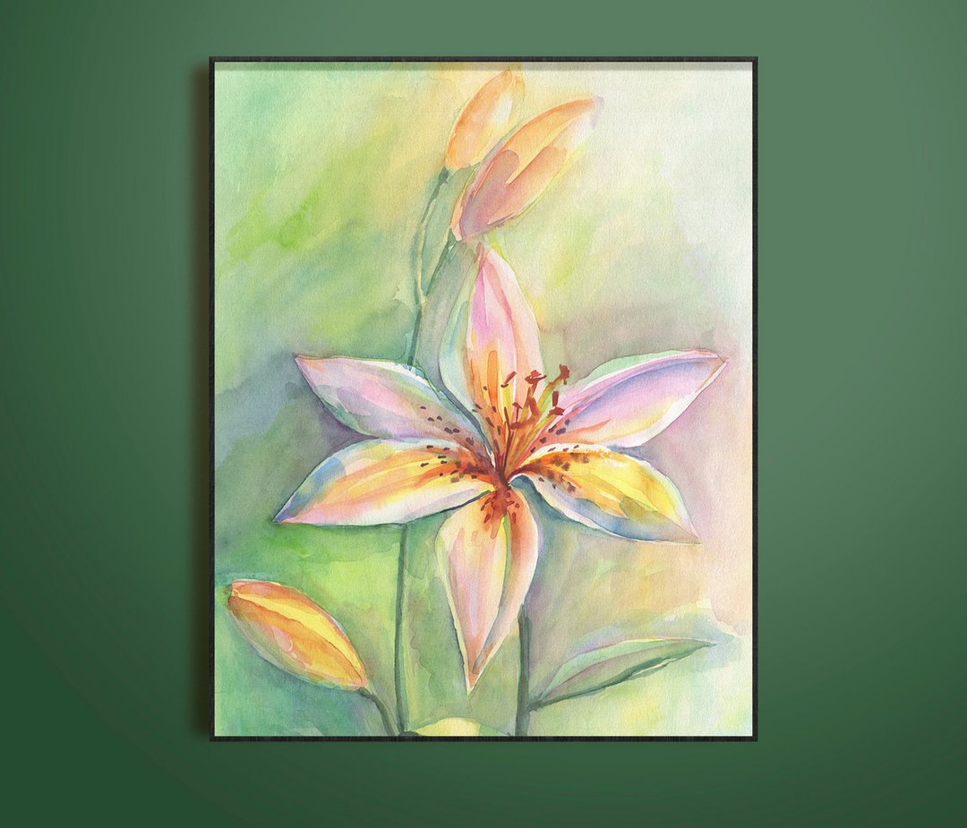 百合原创水彩画现代绘画精致花卉艺术 39x29cm - 插画/绘画/写字 - 纸 粉红色