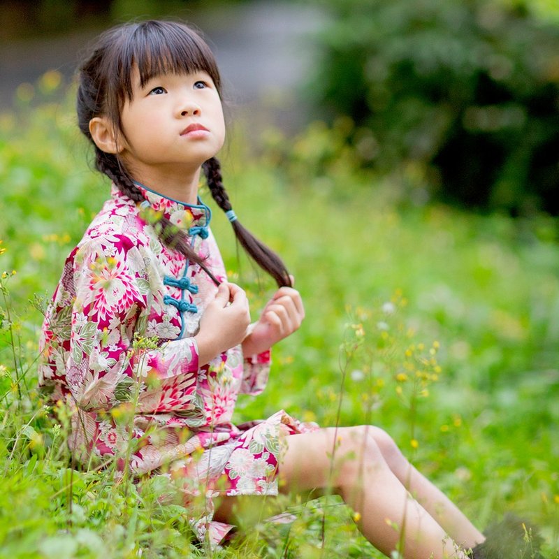 儿童旗袍 古风 四季款 紫罗凤秋 - 旗袍 - 棉．麻 