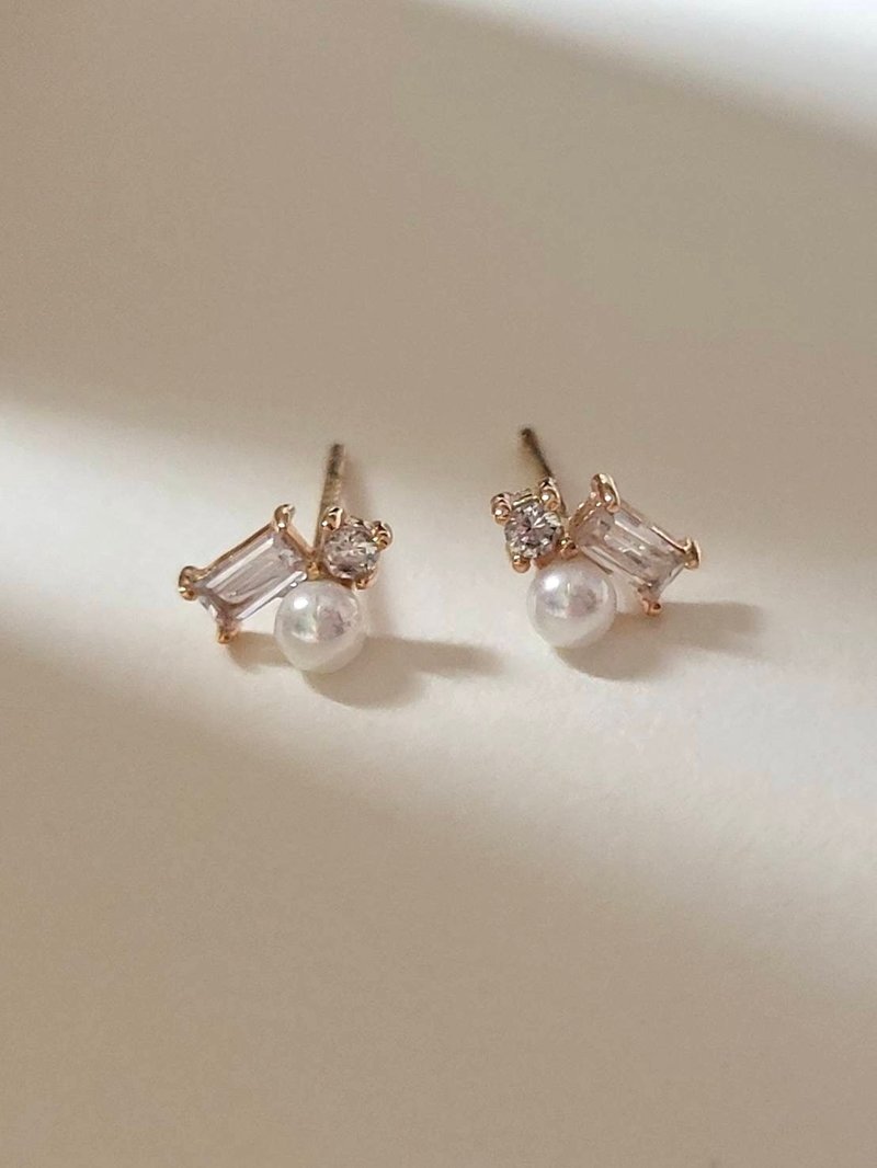 耀眼珍珠纯银耳环 - 耳环/耳夹 - 玫瑰金 白色